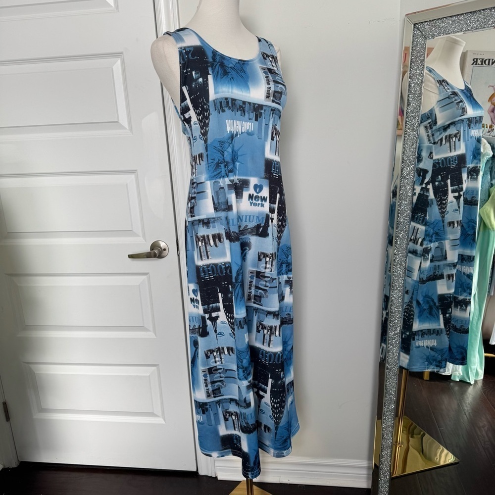 Vintage New York 2000s Blue and Black Sleeveless Maxi Dress fairy grunge M - Picture 6 of 8